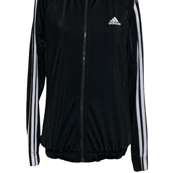 Adidas Jacket Women Small Black White Track Stripes Athletic Sports Zip Casual - Picture 11 of 12